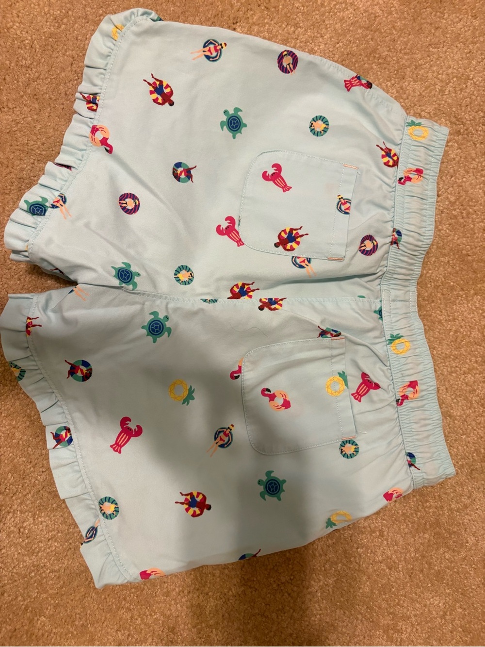 Lands' End Mint Blue Swim Shorts with Beach Motifs